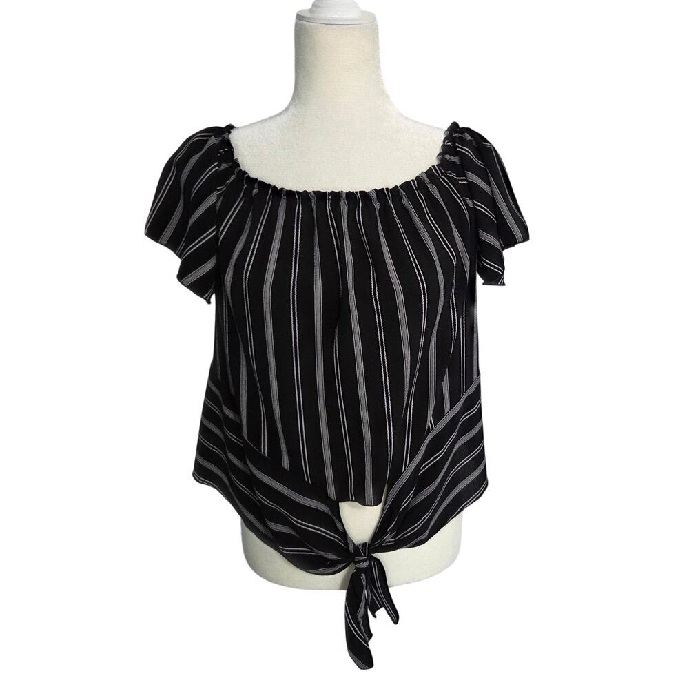 Papermoon Black White Striped Women's Crop Top Size M-L